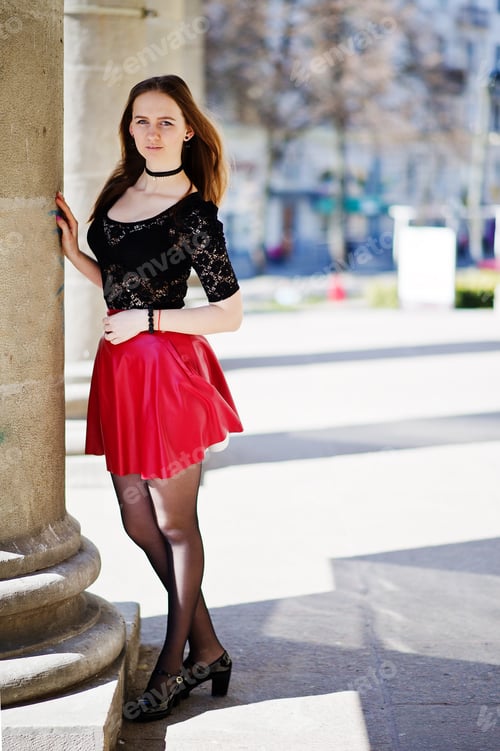 Preview: Red leather skirt girl