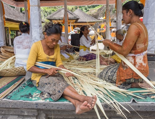 Preview: Sulawesi Island, Indonesia - August, 15 2015: Asian women working with dried leaves