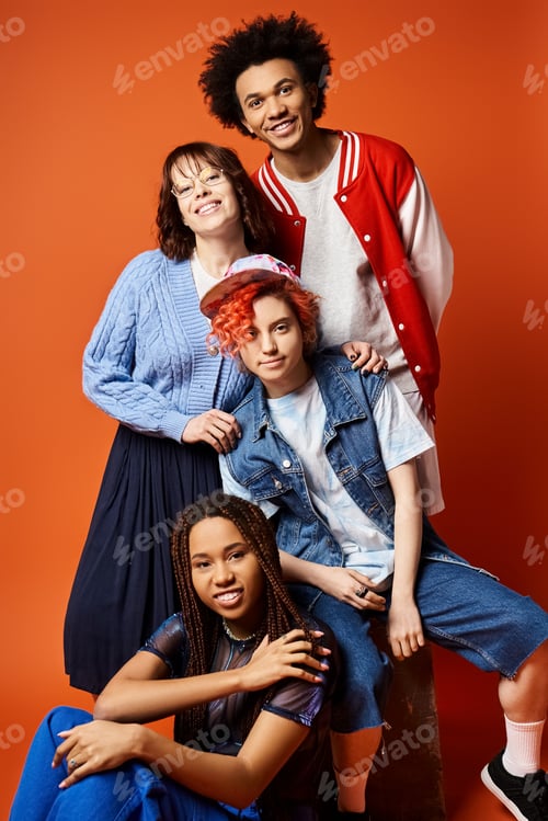 Preview: Harmony in diversity: multicultural friends strike a pose