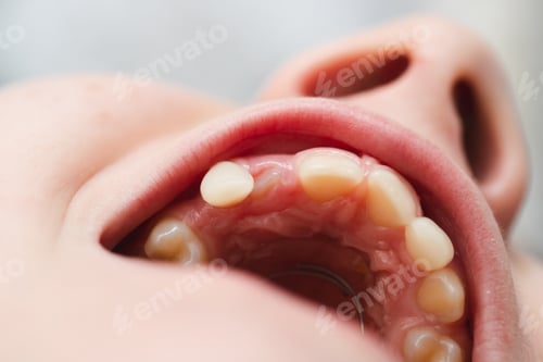 Preview: Orthodontist examining kid mouth. The tooth is growing in the wrong place