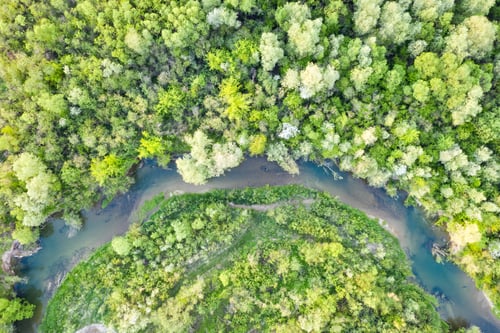 Preview: Aerial drone photo through majestic river