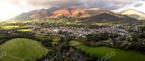 Preview: Aerial view of the lake District town of Keswick wuth Skiddaw and The Northern Fells