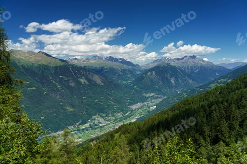 Preview: Mountain landscape at summer along the road from Mortirolo pass to Aprica