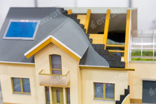 Preview: Model of house, thermal insulation of roof concept