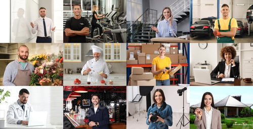Preview: Confident people of different occupations, collage of portraits