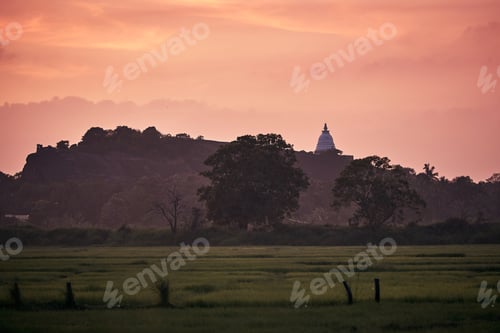 Preview: Landscape with stupa at beautiful sunset, Sri Lanka
