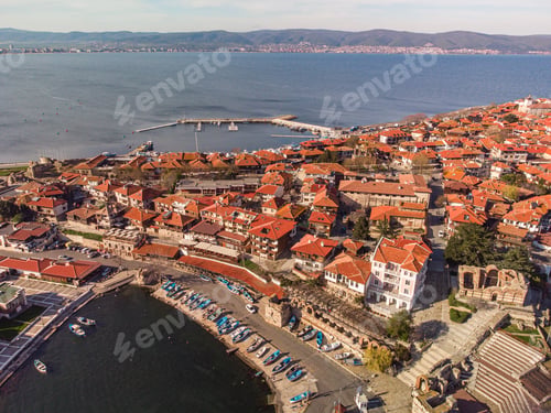 Preview: Aerial view of Nesebar, ancient city on the Black Sea coast of Bulgaria.