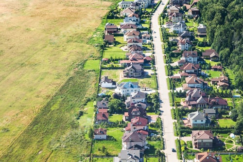 Preview: above view of village near harvested field