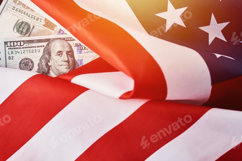 Preview: American Flag And Currency Still Life Composition