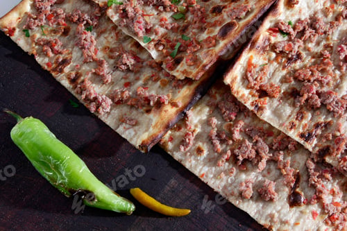 Preview: Turkish traditional minced meat pide. Turkish pizza, Etliekmek.