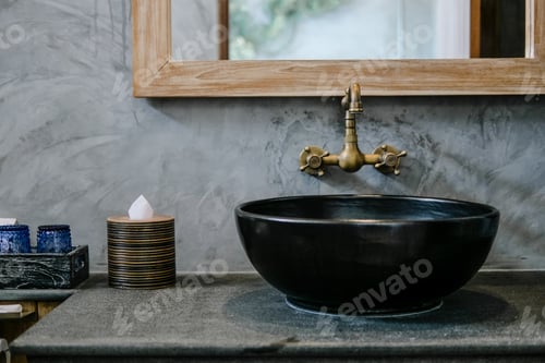 Preview: Black sink vintage copper faucet loft bathroom