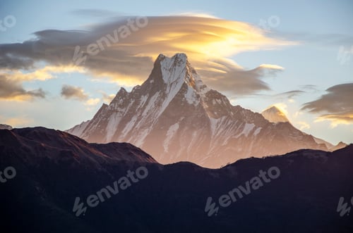 Preview: Mountaintop Peak and Clouds at Golden Hour