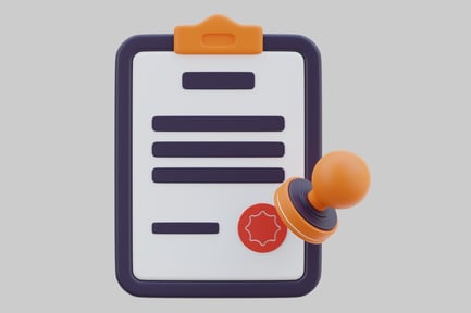 Preview: Clipboard with document and stamp.