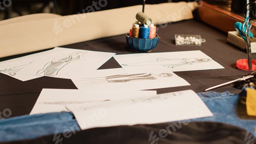 Preview: Empty atelier with clothes sketches