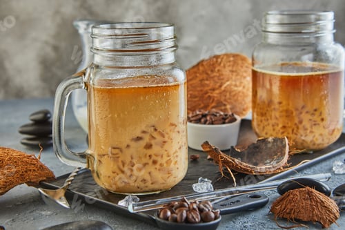 Preview: Thai Iced Coffee with Coconut Milk with Crushed Ice in a Mason Jar