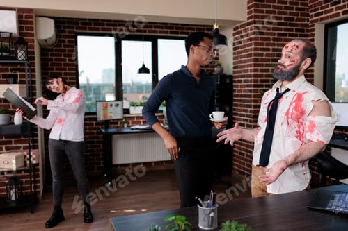 Preview: African american man talking to creepy monster