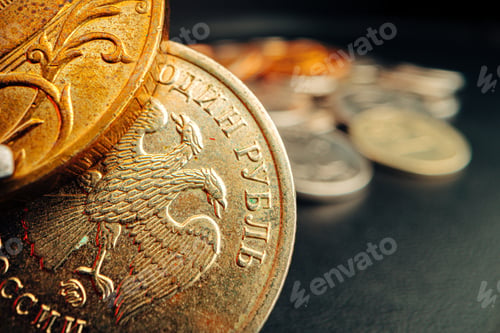 Preview: Russian rouble coin on dark background close up