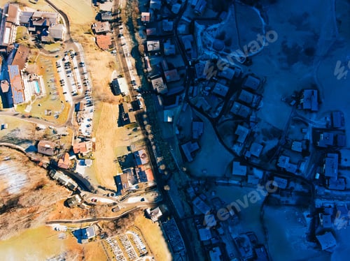 Preview: Aerial view of town in morning time