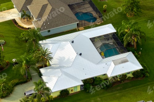 Preview: Aerial view of typical contemporary american private house with roof top