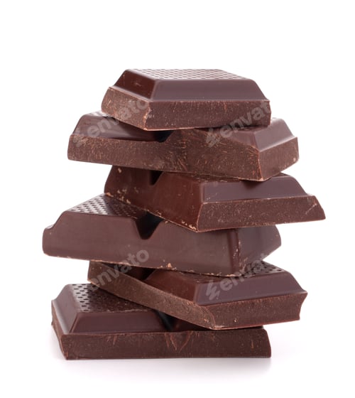 Delicious Dark Chocolate Stack on White Background