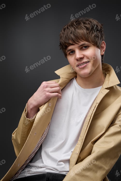 Preview: portrait of caucasian man with hairstyle in coat