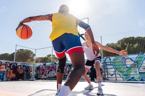 Preview: Female basketball players training at city basketball court