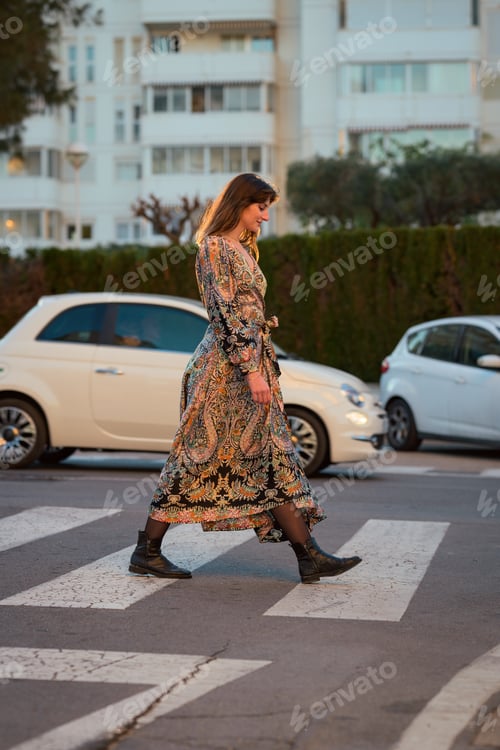 Preview: Woman Crossing the Street in a Dress