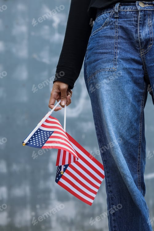 Preview: Hand holding American flags