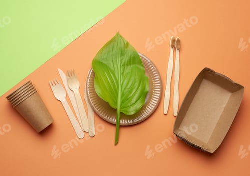 Preview: Disposable paper utensils from brown craft paper and recycled materials