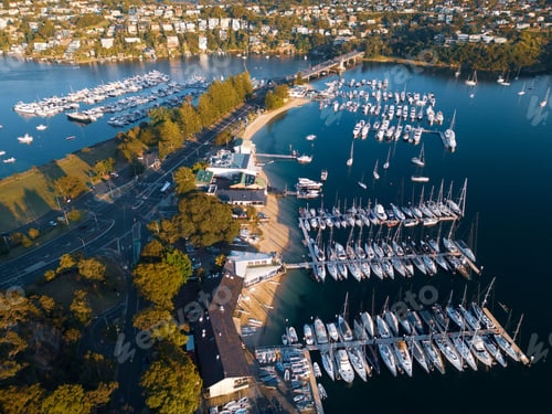 Preview: Aerial view of Middle Harbour in Sydney, Australia, taken with a drone camera