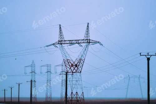 Preview: Landscape with a lot of power transmission towers