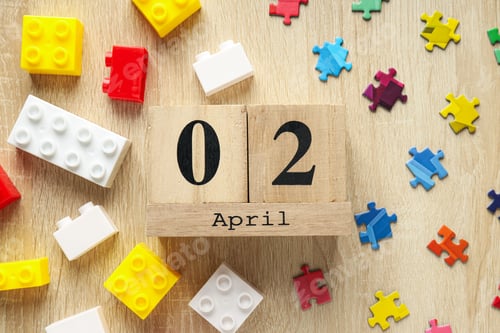 Preview: Multicolored puzzle pieces and legos on a light background