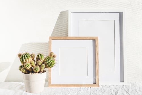 Preview: Two Wooden Photo Frame and Cactus.