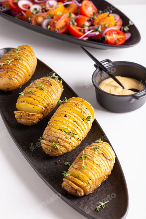 Preview: Dinner with grilled potato and vegetables
