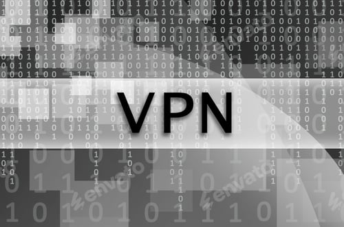 Preview: The text inscription VPN is written on a semitransparent field surrounded by a set of abstract