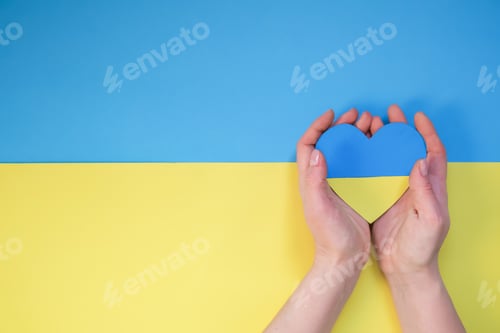 Preview: War Ukraine and Russia. The flag of Ukraine and the symbol of victory. Freedom and text Pray for