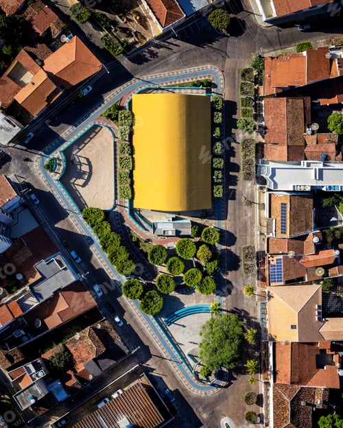 Preview: Aerial view of Feira Velha Square in Caetite Bahia, Brazil