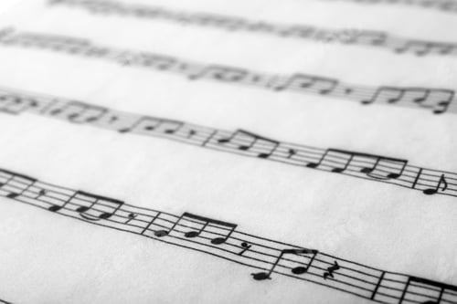 Preview: Sheet with music notes as background, closeup