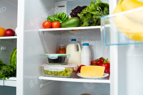 Preview: Open fridge full of fruits, vegetables and drinks