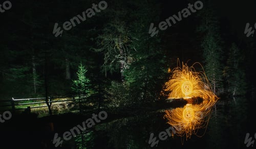 Preview: Human with fires standing in forest