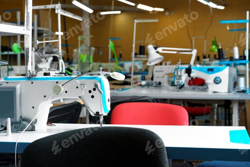 Preview: Sewing department of a textile factory interior