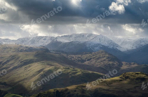 Preview: Landscape view from Arthur's Pike across Hallin Fell, above Ullswater, The Lake District, UK