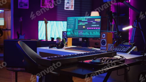 Preview: Empty home studio used for recording and mixing music