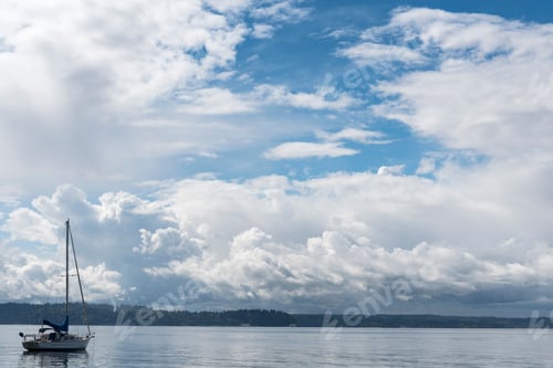 Preview: Resting sailboat on Puget Sound near Seattle daytime view seascape