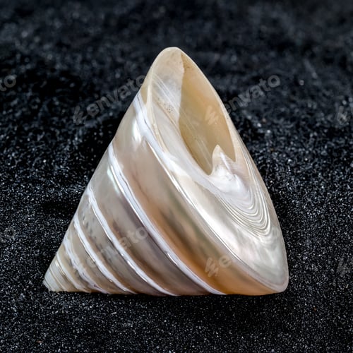 Preview: Tectus Pyramis Pearl Seashell on a black sand background