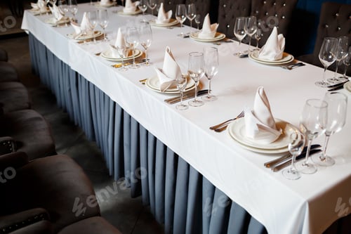 Preview: Serving a festive table in a restaurant. Preparation of a banquet for a holiday