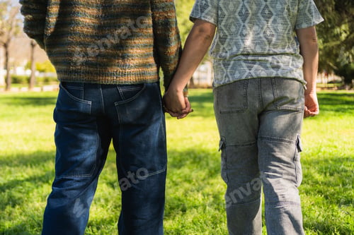 Preview: Senior lgbtiq couple holding hands walking in park
