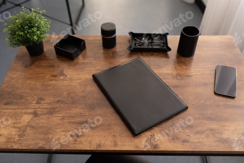 Preview: desk in a business office with genuine leather stationery supplies
