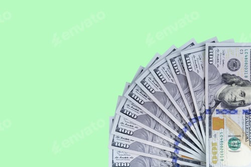 Preview: One Hundred Dollar Bills Background on Light Green