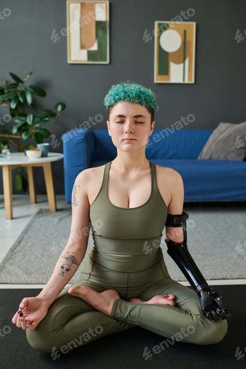 Preview: Girl with disability meditating at home